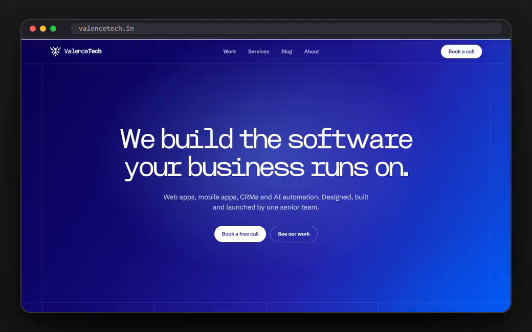 The ValenceTech site scrolling in a browser window