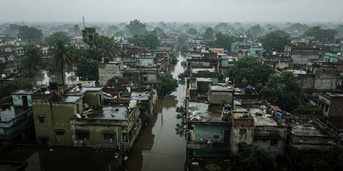 Flooded rooftops from the air