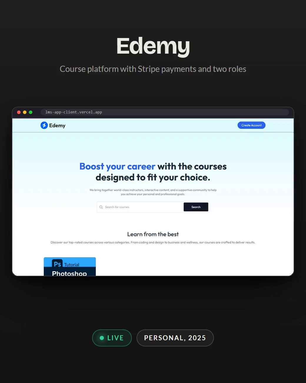 The Edemy course platform scrolling in a browser window