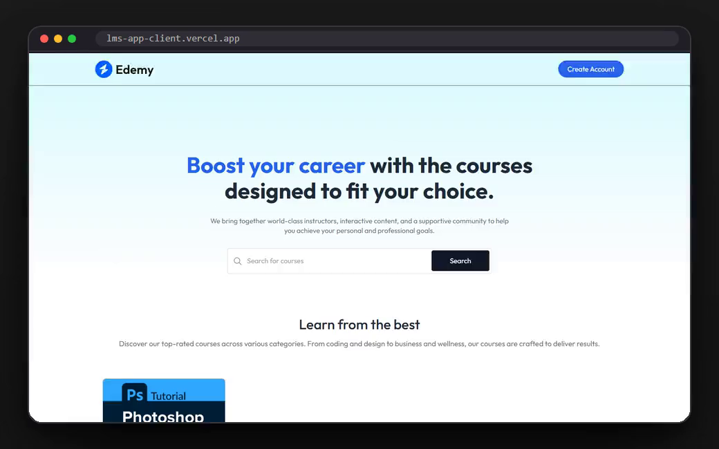 The Edemy course platform scrolling in a browser window