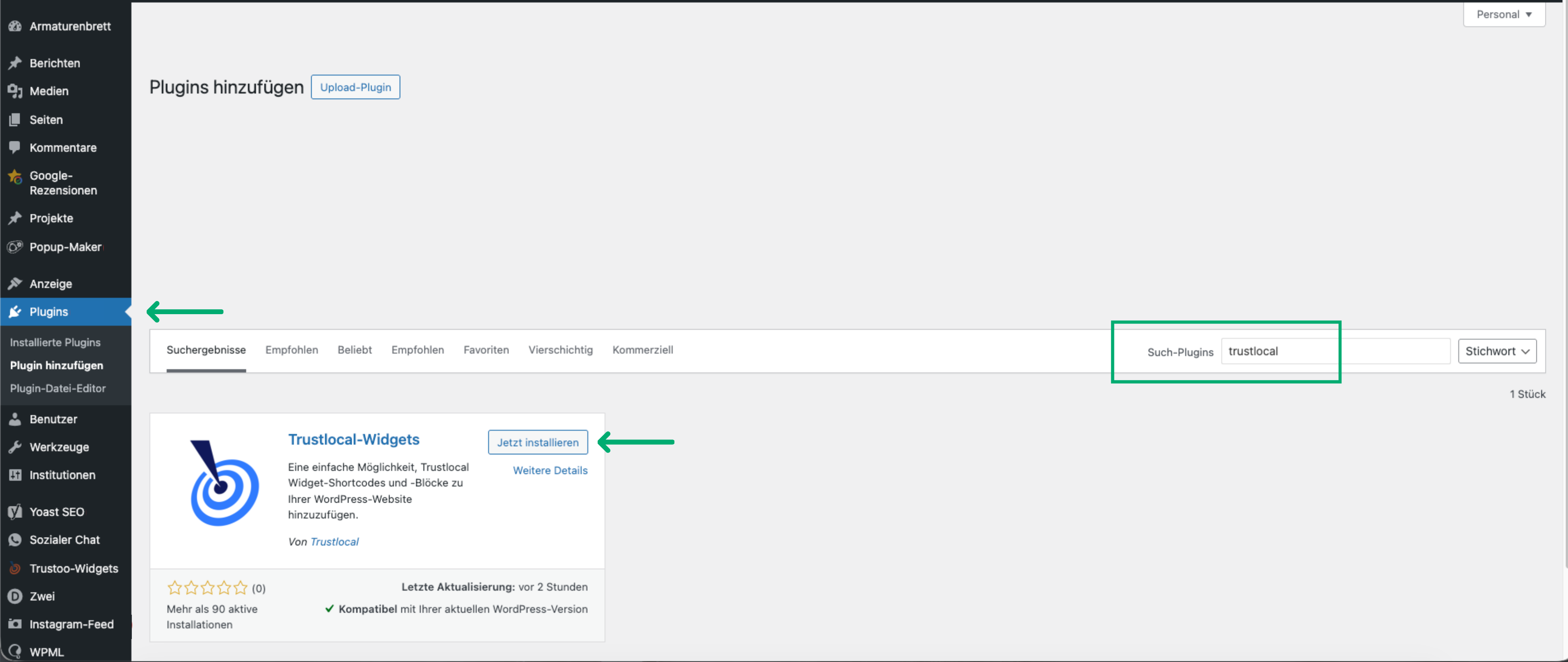 Schritt 4: WordPress-Dashboard öffnen und Plugin installieren