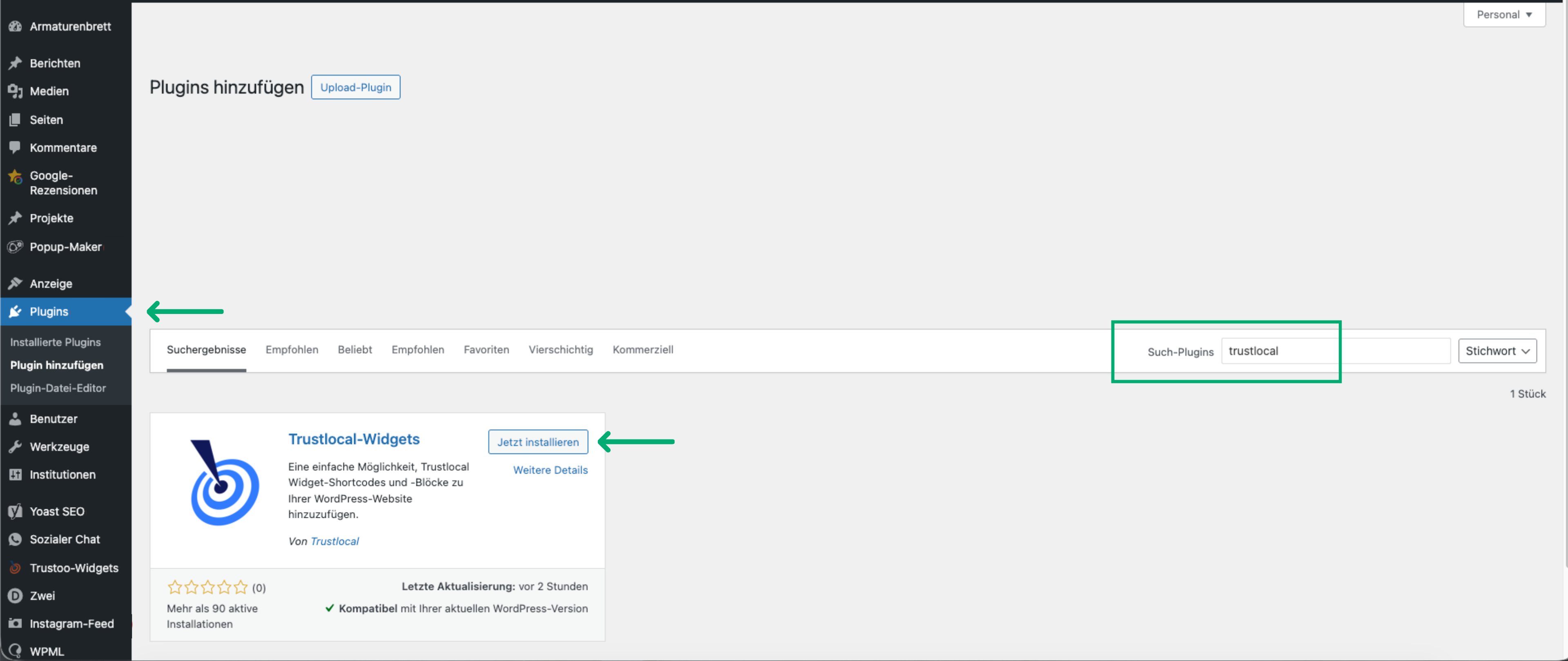 Schritt 4: WordPress-Dashboard öffnen und Plugin installieren