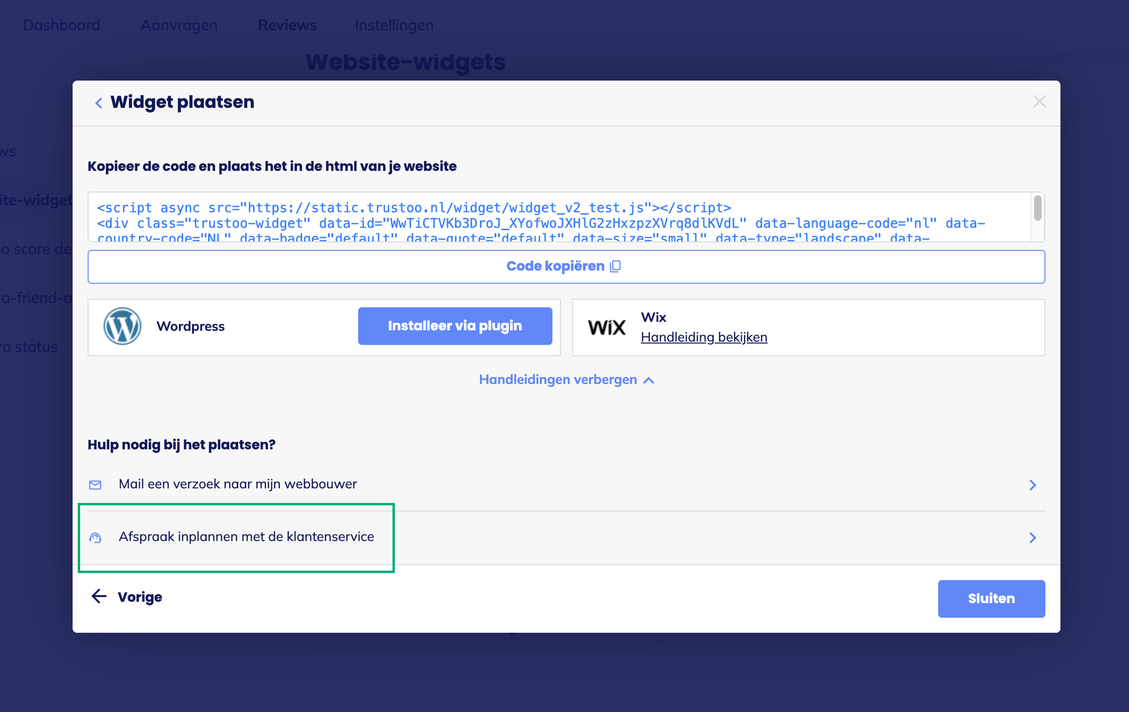 Hulp bij het installeren van de Trustoo widgets met de Wordpress plugin