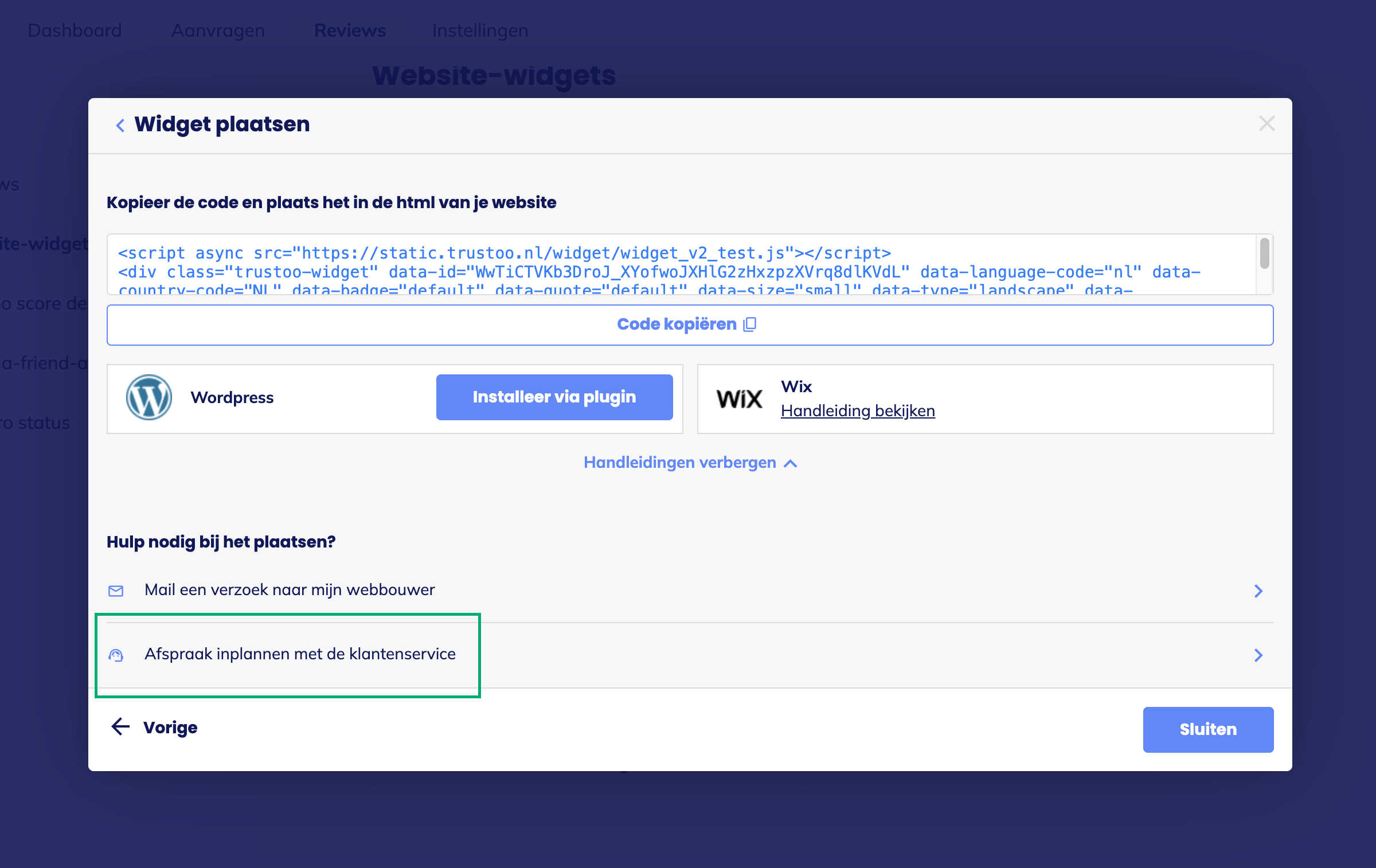 Hulp bij het installeren van de Trustoo widgets met de Wordpress plugin