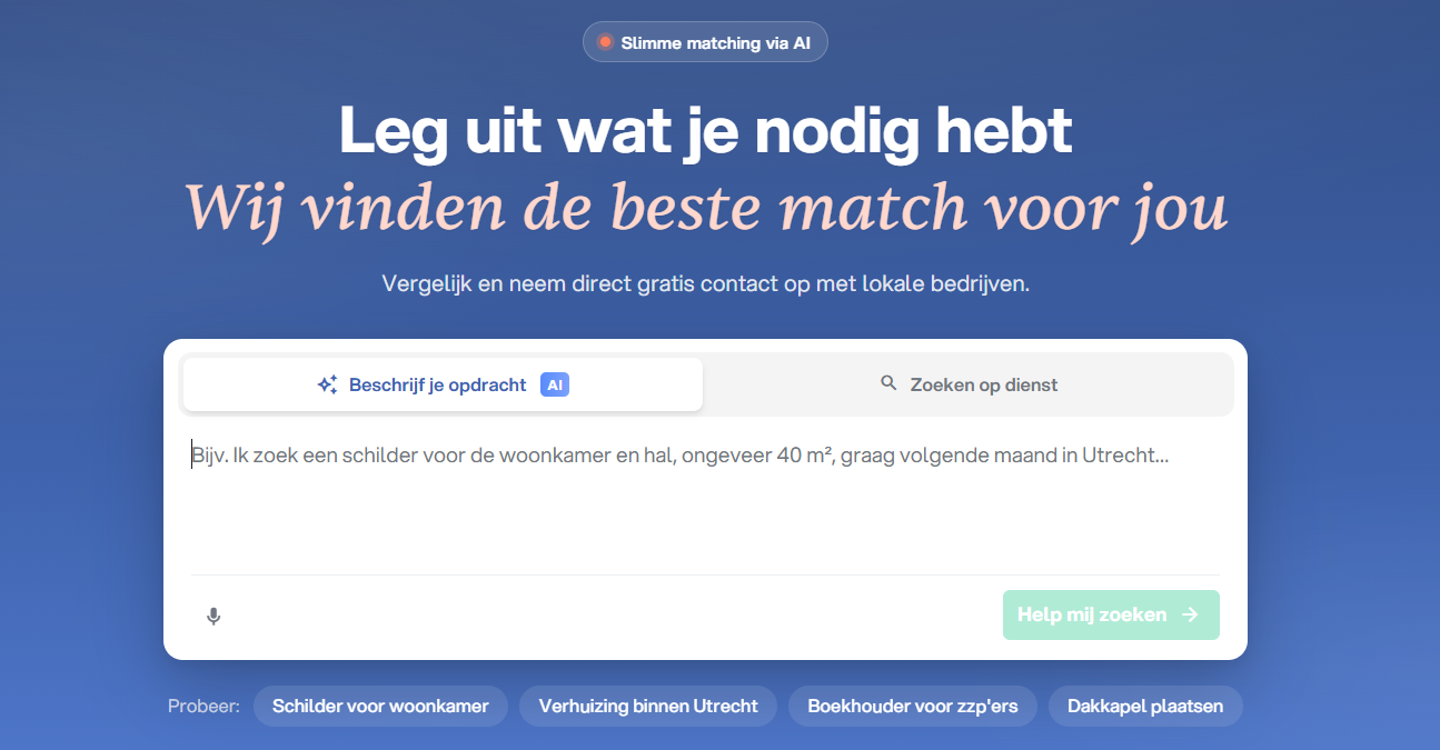 AI searchfunction on the website Trustoo