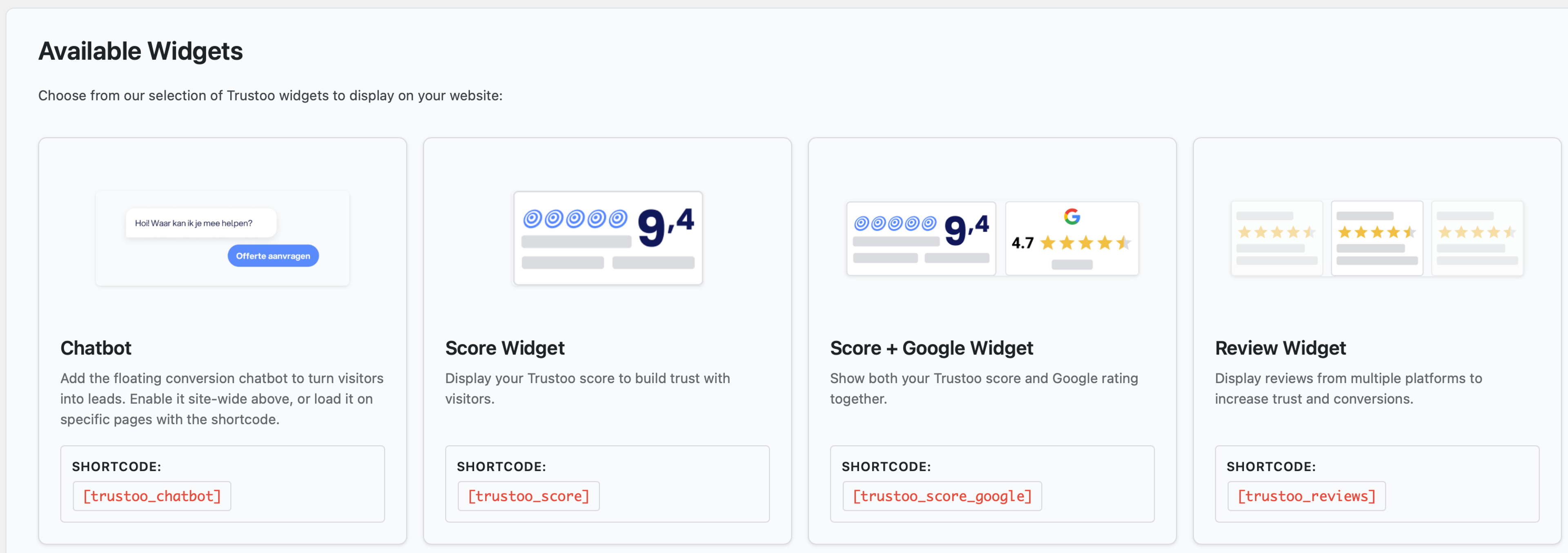 Stap 6.1: Selecteer de code voor de widget van jouw keuze
