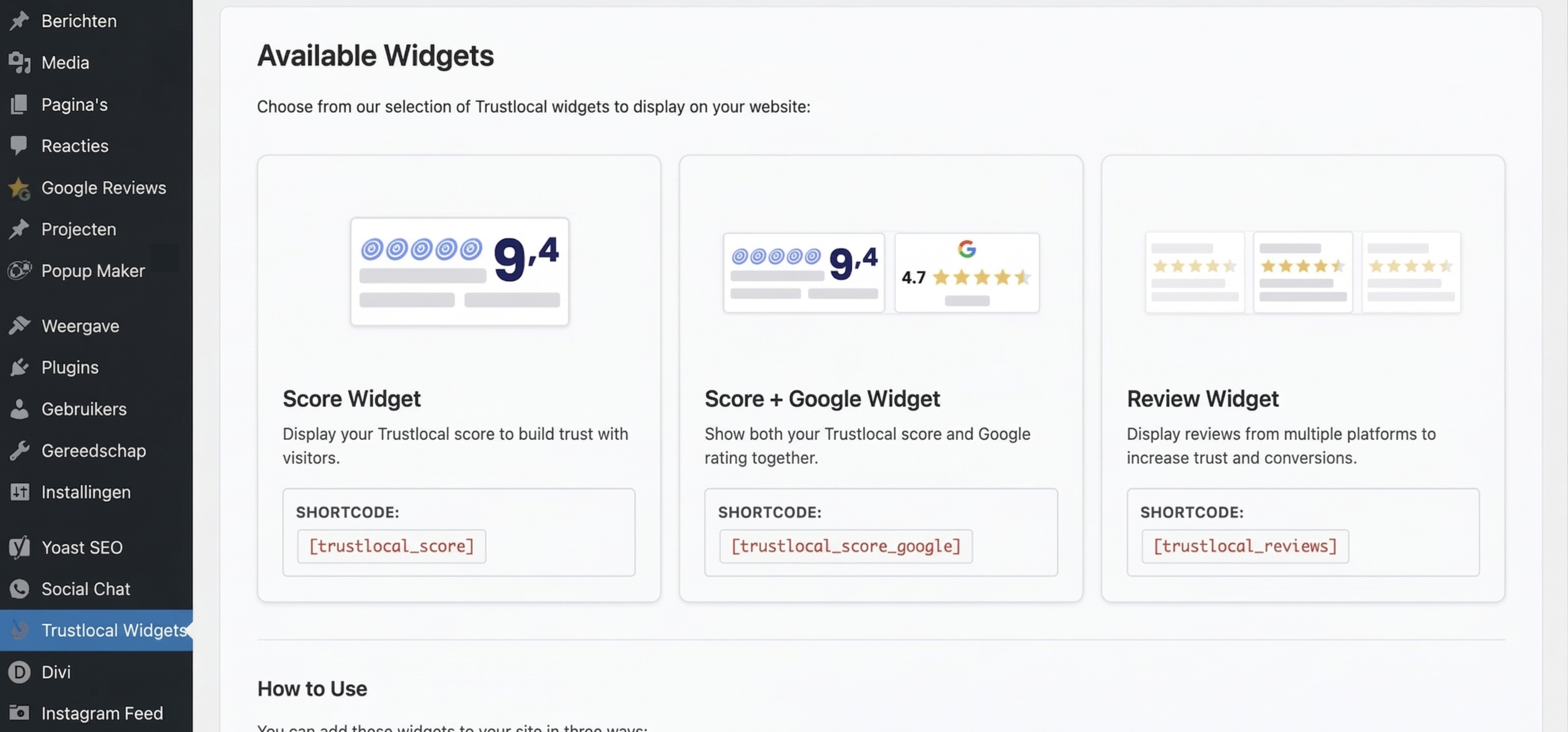 Stap 6.1: Selecteer de code voor de juiste Trustlocal widget
