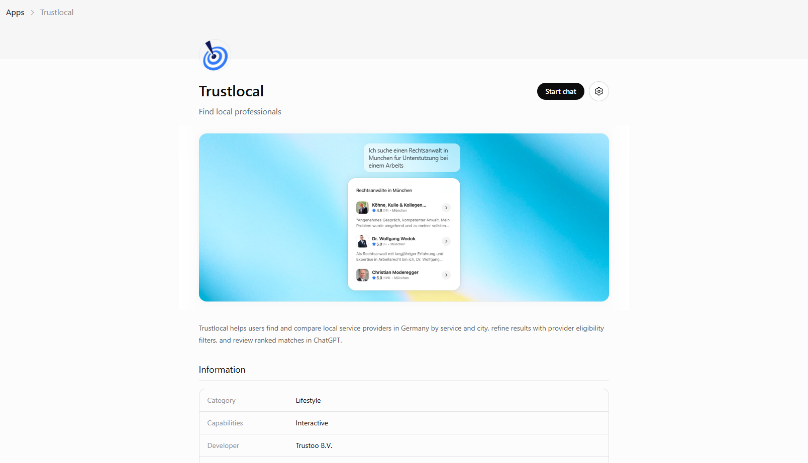 Trustlocal KI app in Chatgpt