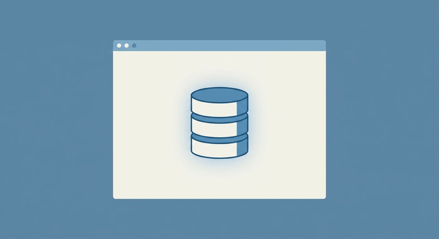 Abstract illustration of a terminal window rendering an empty database icon with a soft glow