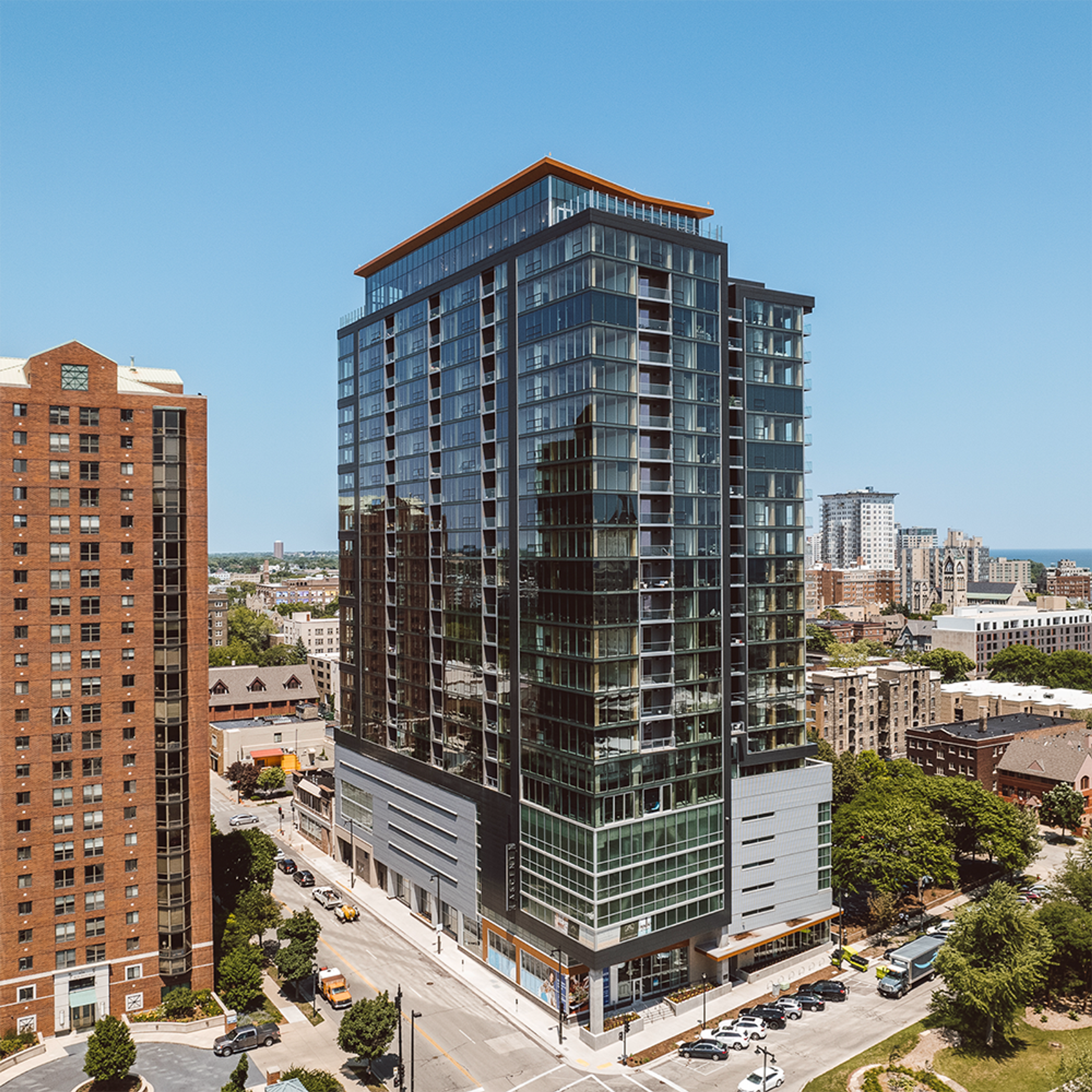 Shot from a distance of a timber construction