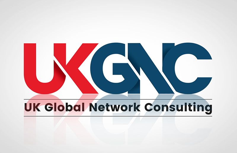 UK Global Network Consulting logo featuring the acronym UKGNC in bold geometric lettering, with “UK” in red and “GNC” in dark blue. The full company name appears below in black on a white background.