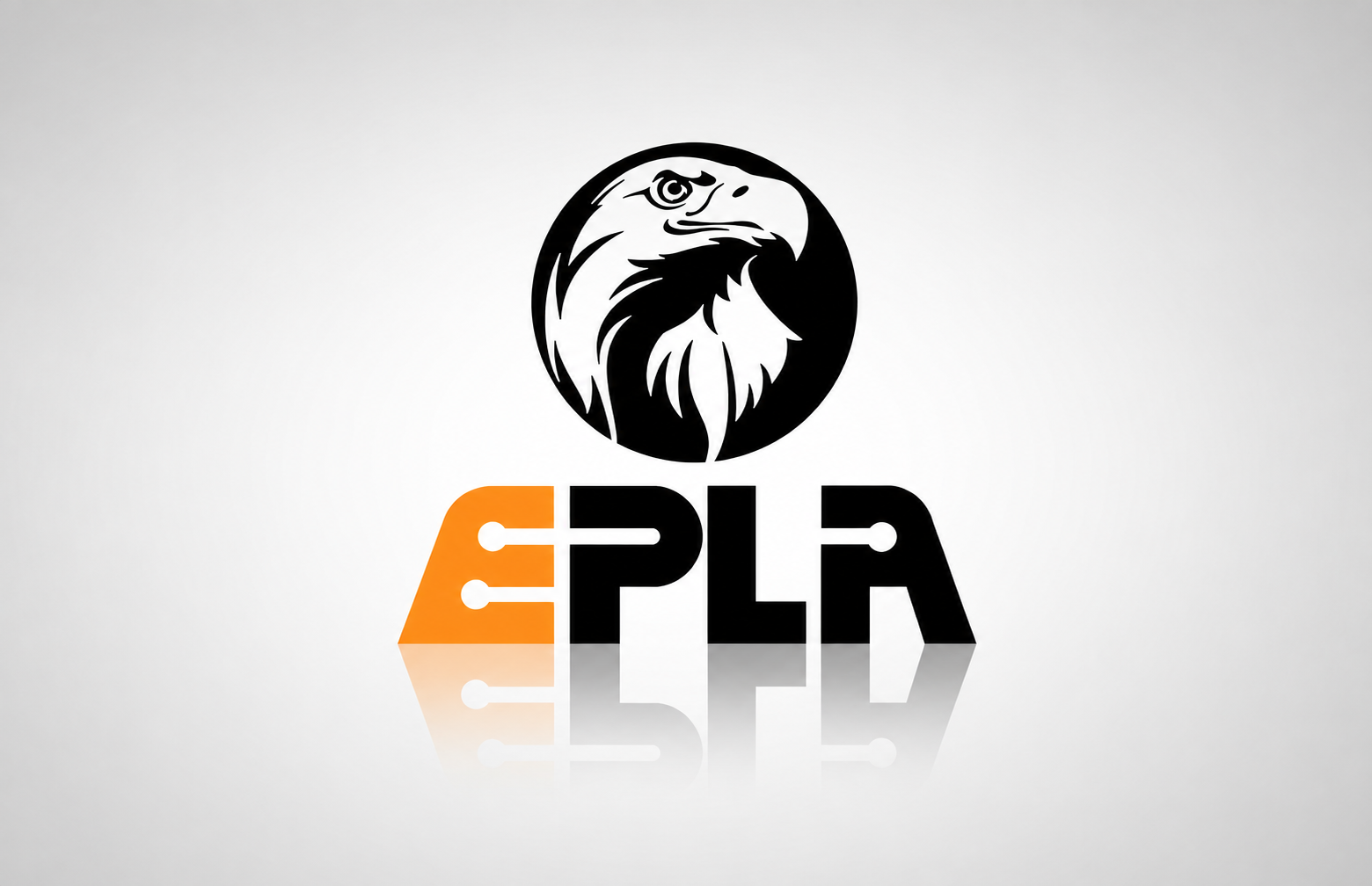 EPLA logo featuring a stylised black-and-white eagle head enclosed within a circular symbol above bold geometric lettering. The letter E is highlighted in orange, while the remaining letters are black, with linear cut-outs incorporated into the typography.