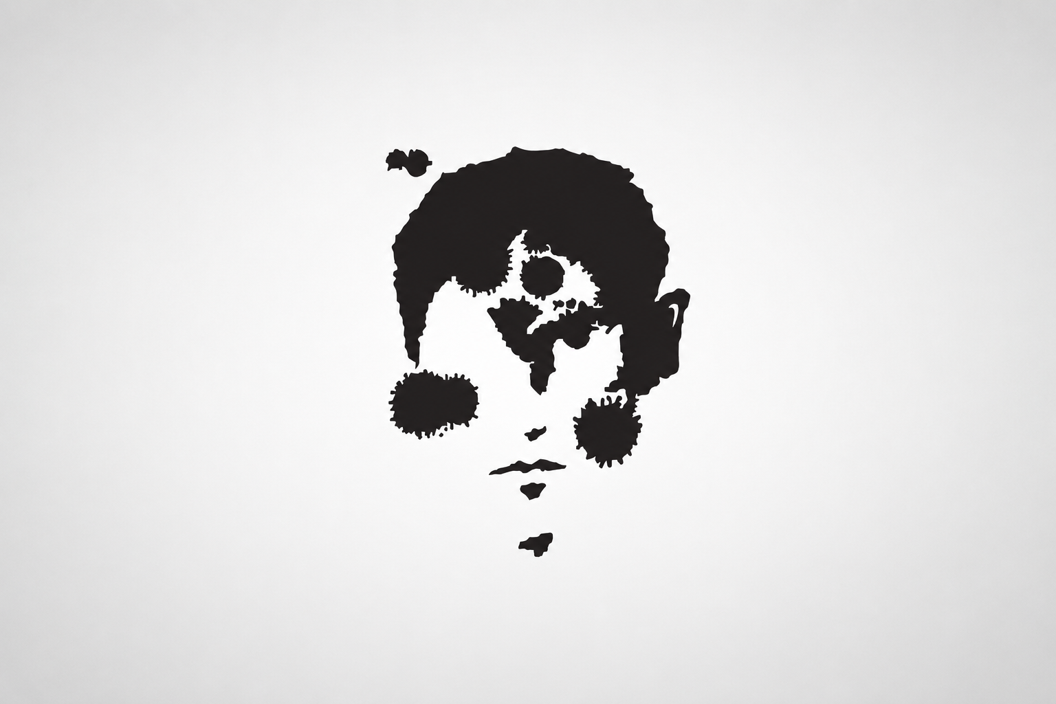 Experimental black-and-white portrait study of Franz Kafka, constructed through fragmented organic shapes and negative space.