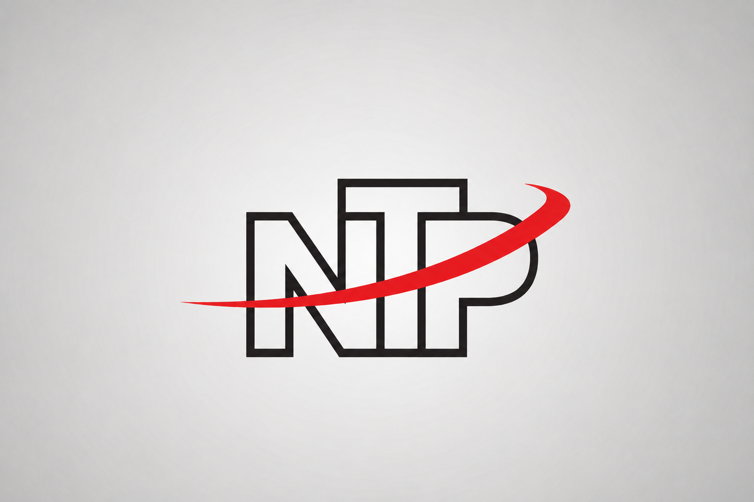 Novin Tejarat Paydar logo featuring an outlined black NTP monogram crossed by a dynamic sweeping red curve.