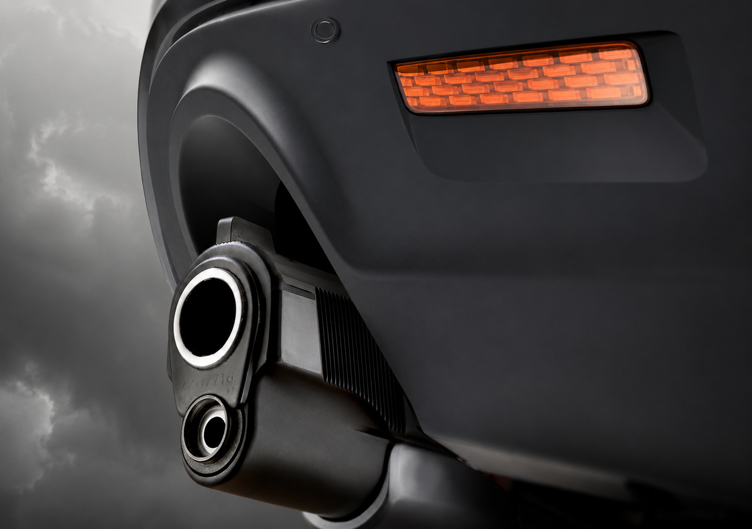 Conceptual environmental poster showing the rear of a dark car with its exhaust pipe transformed into the barrel of a handgun, creating a visual metaphor for the lethal effects of vehicle-related air pollution.
