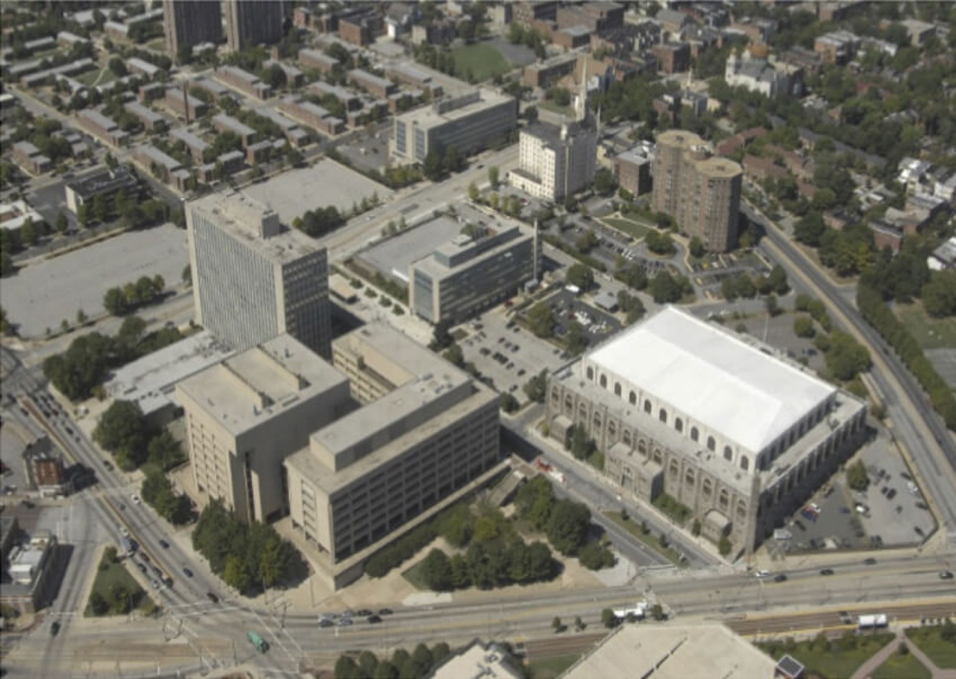 Aerial view of State Center buildings