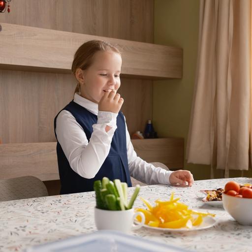 A young girl eating healthy snacks 