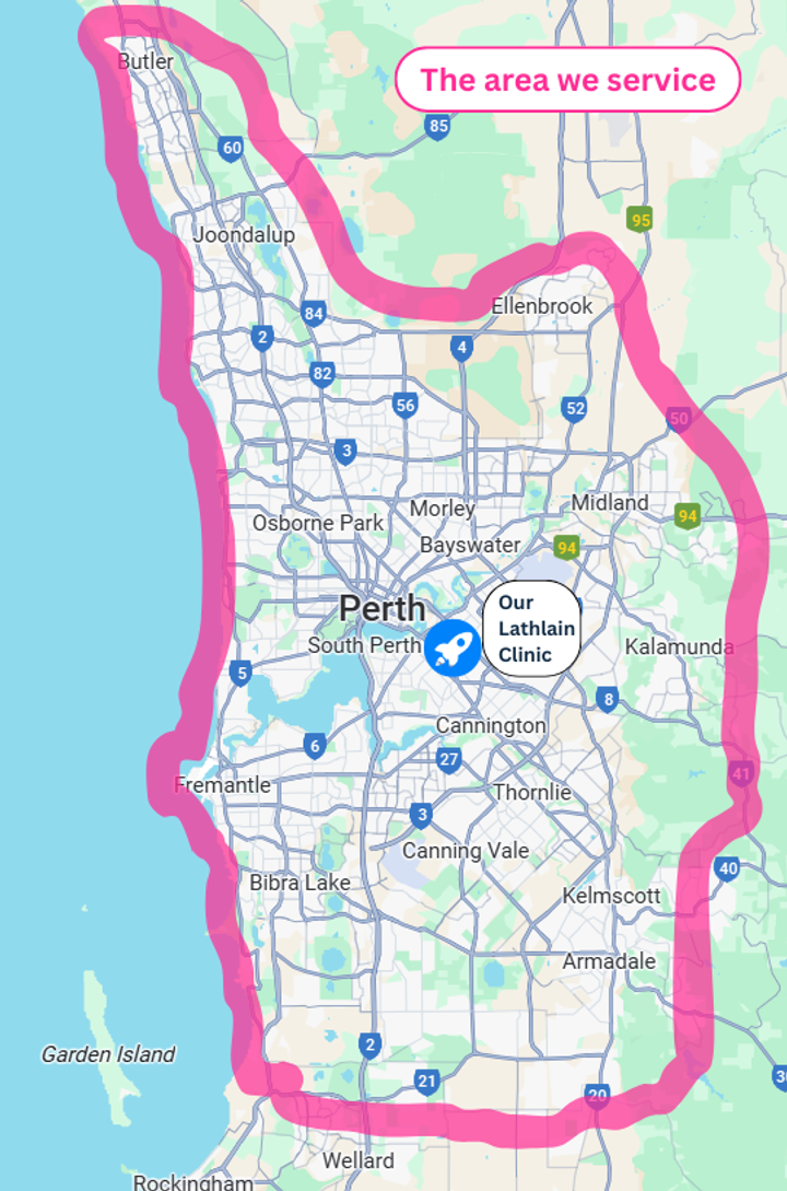 The areas we service at BlueRocket Therapy