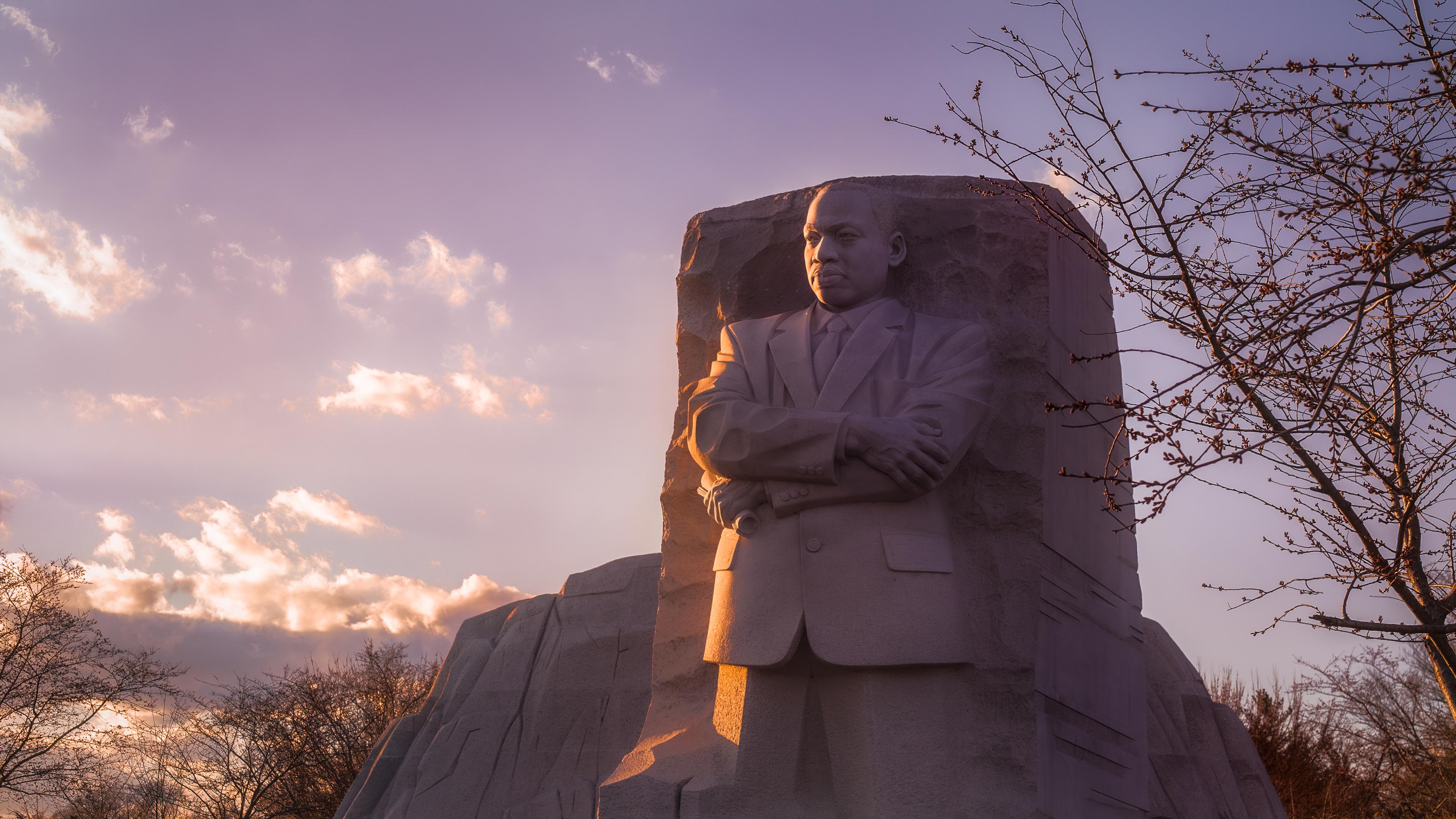 Martin Luther King Jr. Memorial bathed in the Setting Sun.