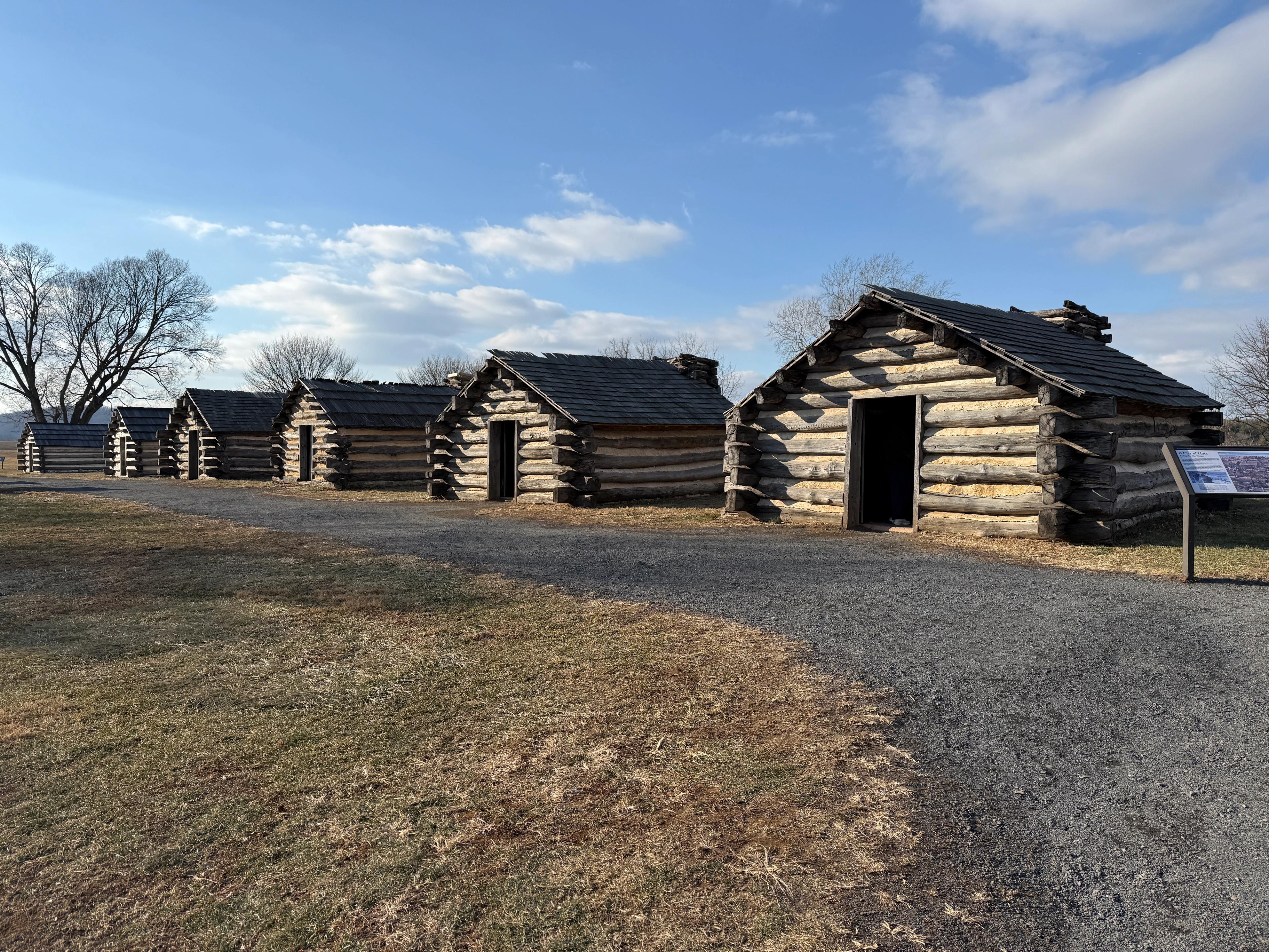 Cabins at Muhlenberg's Brigade in Valley Forge National Historical Park.
