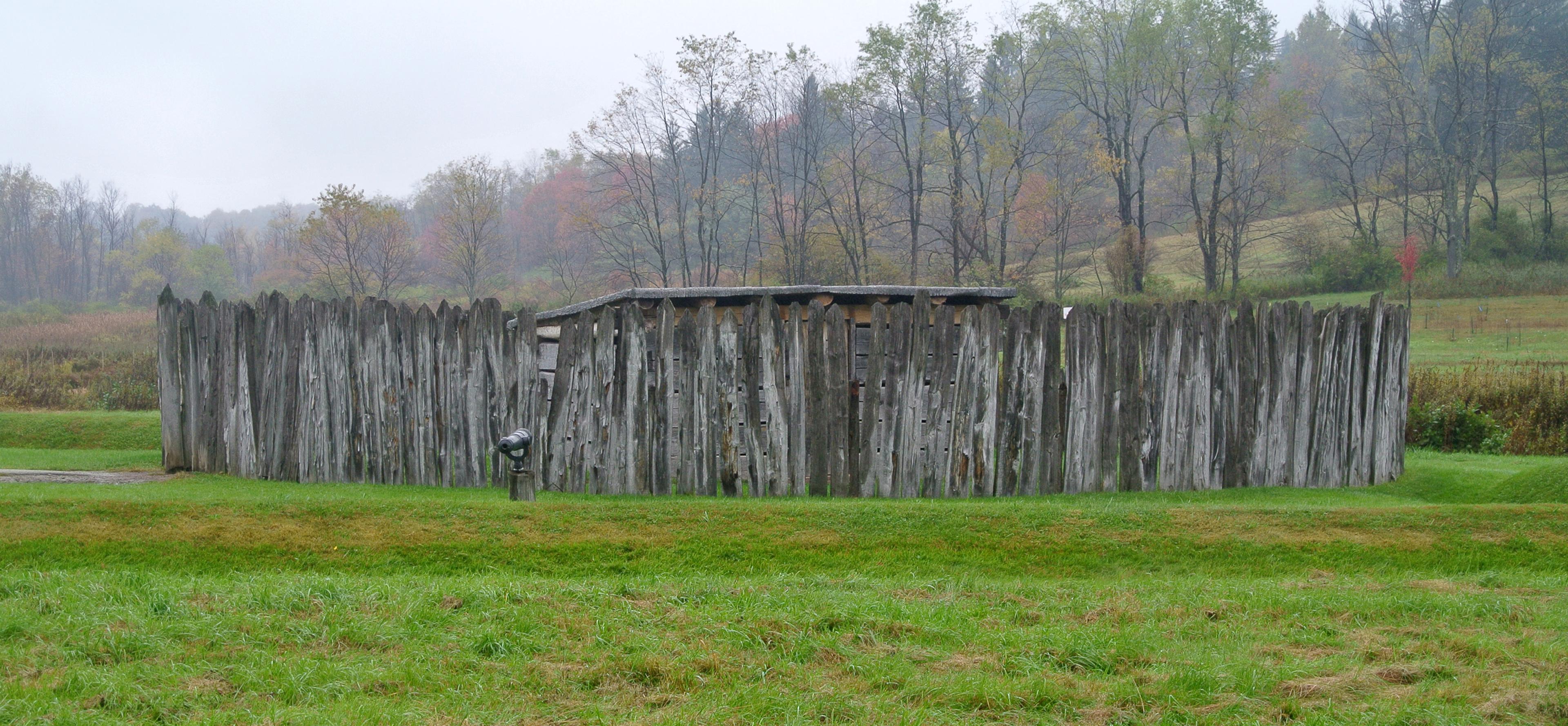 Exterior view of reconstructed Fort Necessity, southern Pennsylvania.