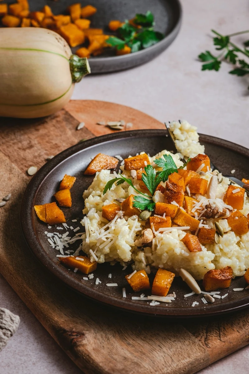 Risotto med flaskegræskar og spekeskinke