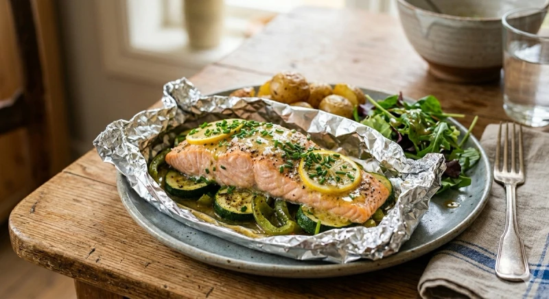 Laks i folie med citron og krydderurter