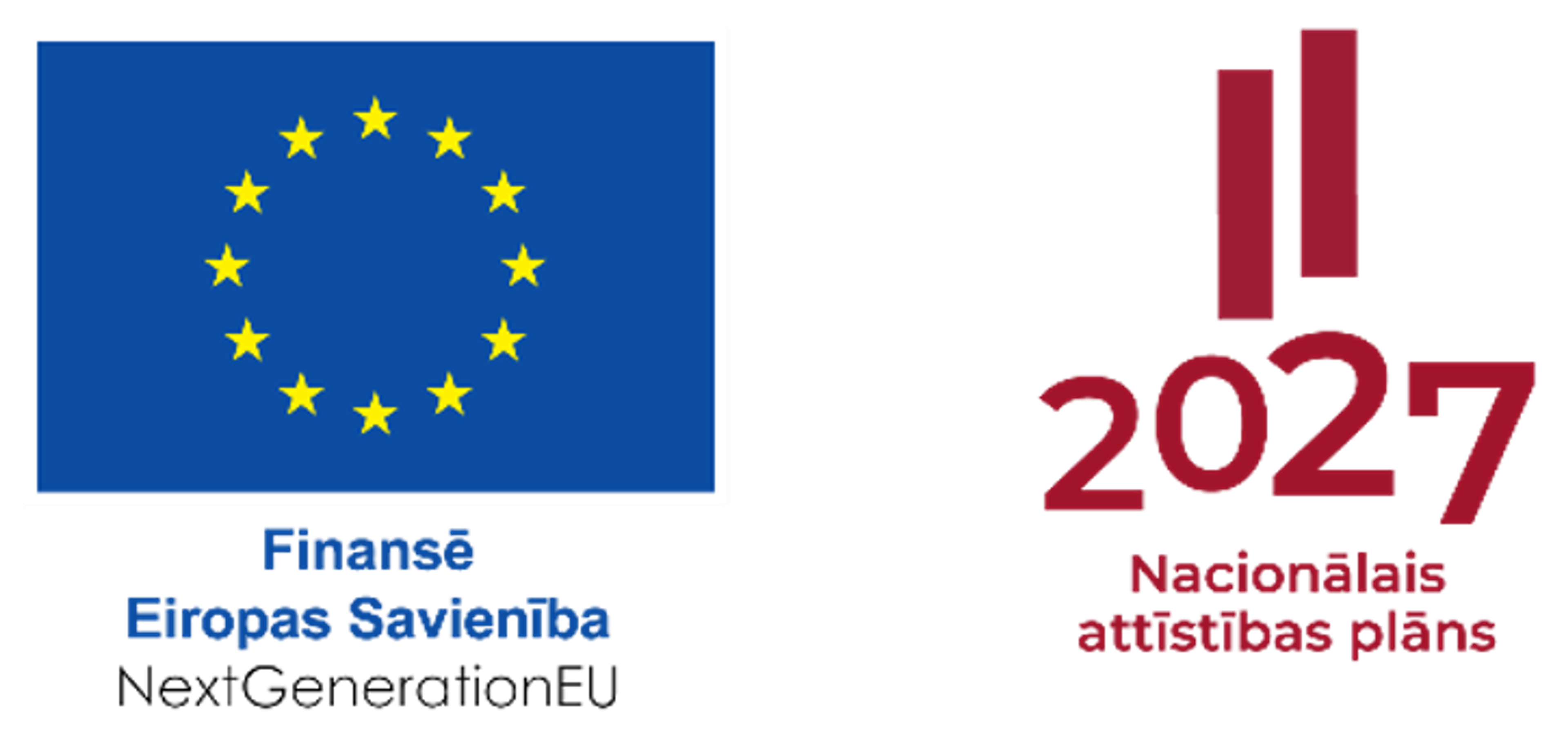 Eiropas Savienības logotips, NextGenerationEU un Nacionālais attīstības plāns 2027