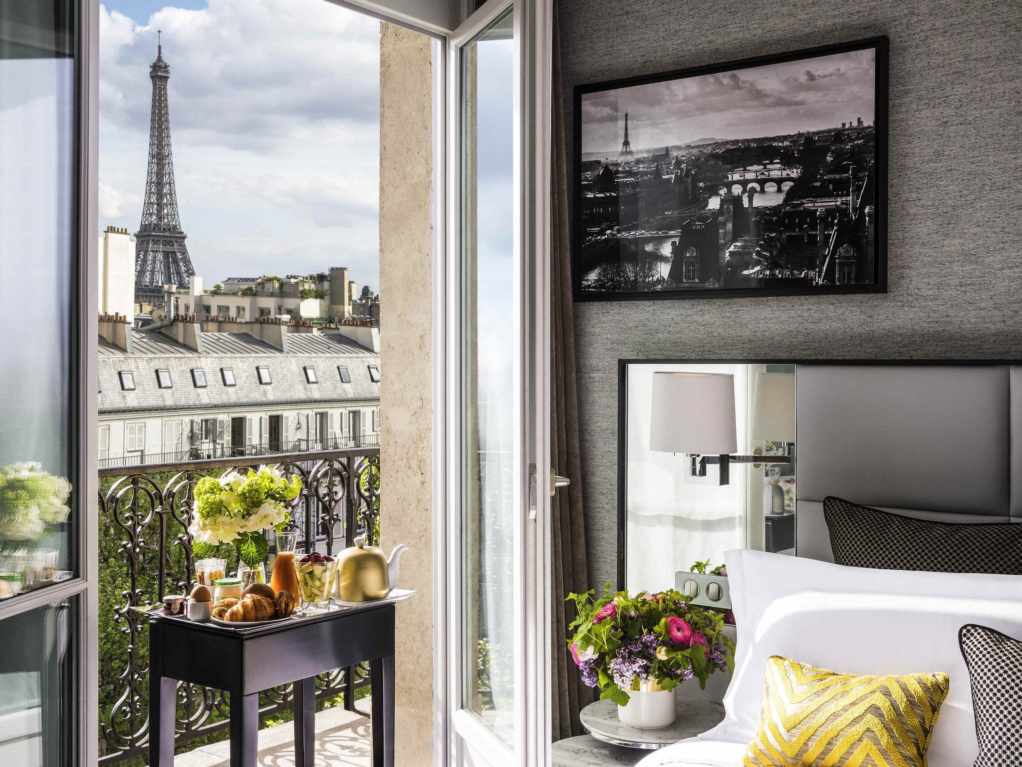 Hotel room in Paris looking out over the Eiffel tower