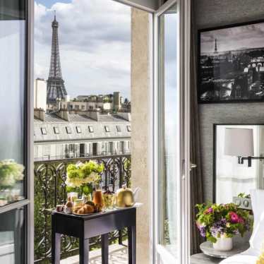 Hotel room in Paris looking out over the Eiffel tower