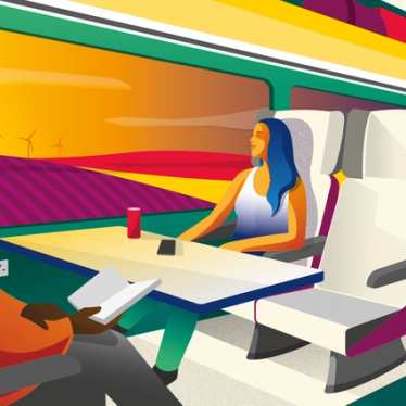 Illustration: Reisende an Bord eines Eurostar-Zugs.