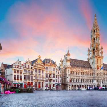 Grand Place, in Brussels. at sunset