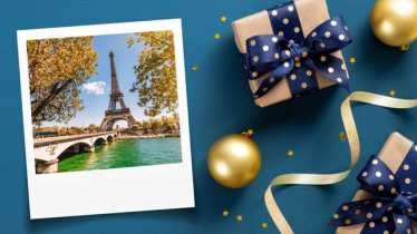 Festive decorations and a picture of the Eiffel Tower