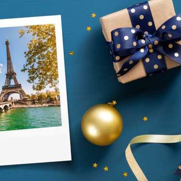Festive decorations and a picture of the Eiffel Tower