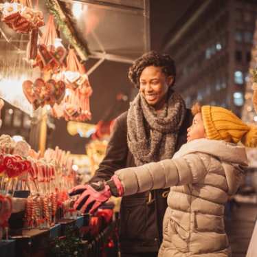 Family at Christmas market