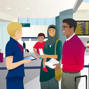 Illustration of family taking the Eurostar in a station