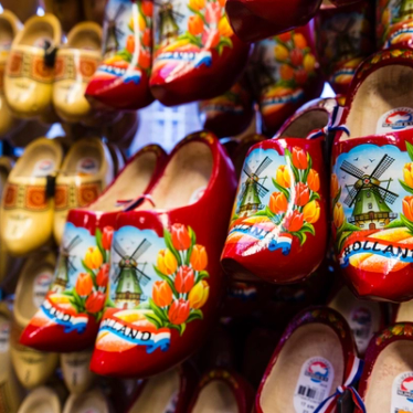 Close-up of painted clogs in the Netherlands.