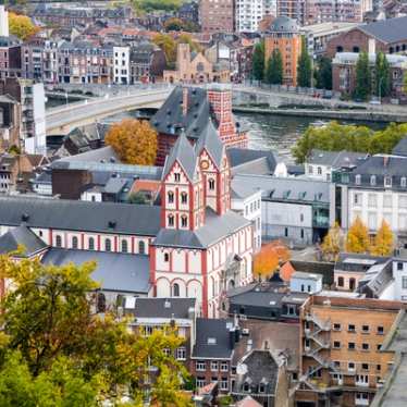 City of Liege, Belgium, with Saint Bartholomew church and Curtius Museum