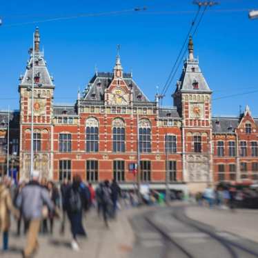 View of Amsterdam street - Amsterdam Centraal / Central station - people