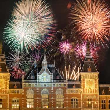 Fireworks above the Amsterdam Centraal