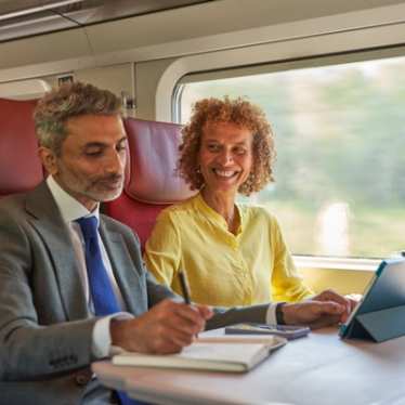 Couple sitting on train in Premium Eurostar