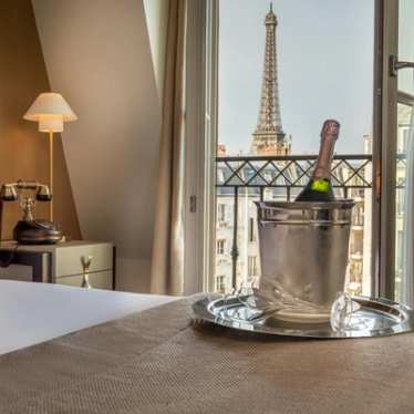 Hotel in Paris looking out over Eiffel Tower 