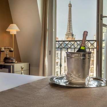Hotel in Paris looking out over Eiffel Tower