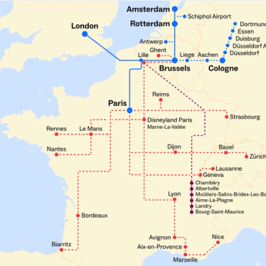 Map showing Eurostar destinations
