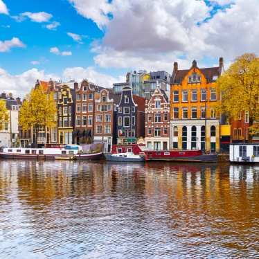 Panoramic view of channels in amsterdam