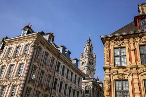 The rooftops of Grande Place in Lille on a sunny day.