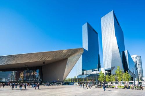 Outside view of Centraal station, Rotterdam, on a sunny day.