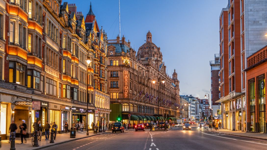 A view of the street outside Harrods department store in Knightsbridge.
