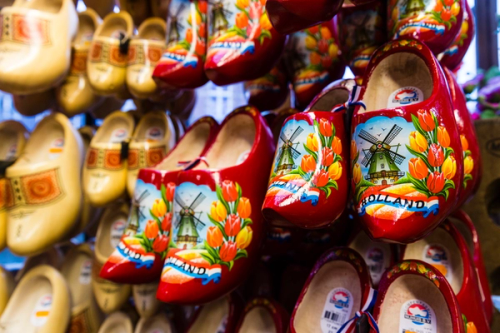 Close-up of painted clogs in the Netherlands.