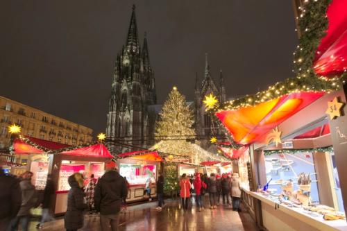 People walking in Cologne, Germany Christmas Market